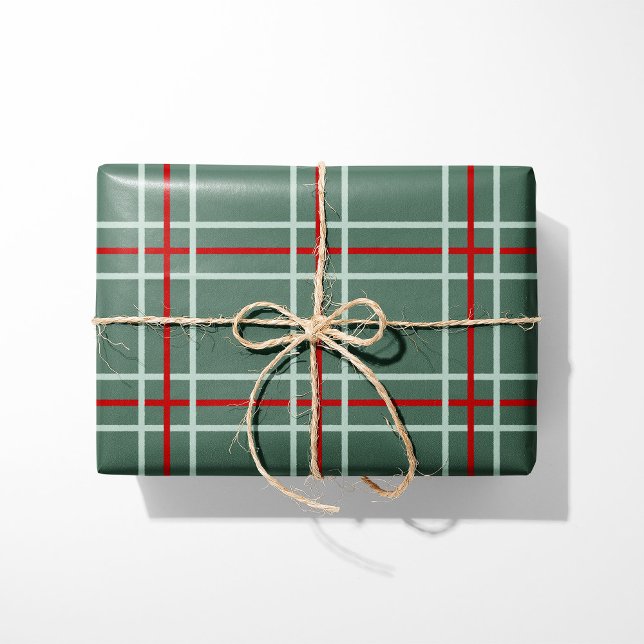 Papel de embrulho de Natal xadrez vintage - Sage (Criador carregado)