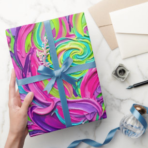 Papel de embrulho de óleo vibrante neon lótus abst