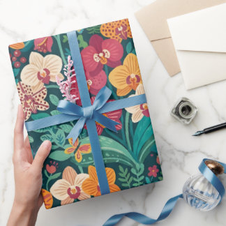 Papel de embrulho de orquídeas abstratas e borbole