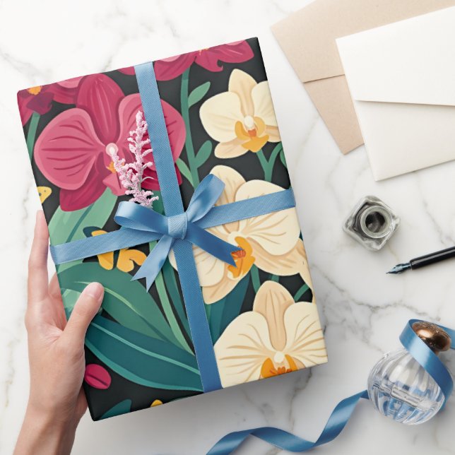 Papel de embrulho de orquídeas borboletas abstrata (Presentear)