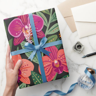 Papel de embrulho de orquídeas borboletas abstrata