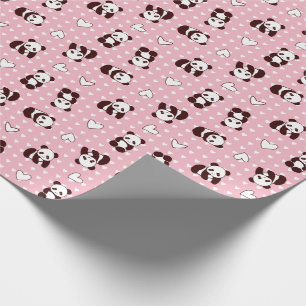 Papel de embrulho de panda de coração rosa