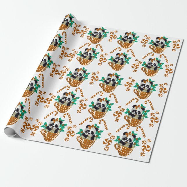 Papel de embrulho de Panda Natal Castanho (Desenrolado)
