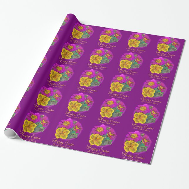 Papel de embrulho de Páscoa amarelo rosa de arte f (Desenrolado)
