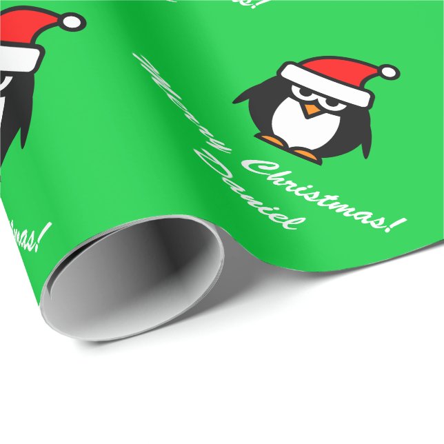 Papel de embrulho de pinguim de Natal | Personaliz (Ponta do rolo)
