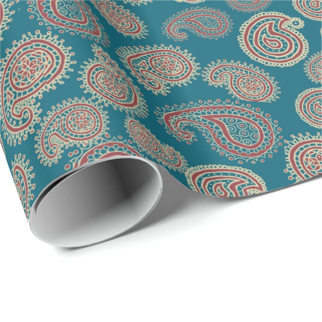 Papel de embrulho de pinheiro vermelho-azul-bege-c (Ponta do rolo)