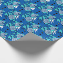 Papel de embrulho de polvo azul com laço