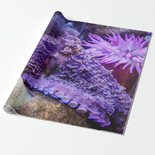 Papel de embrulho de polvo roxo do oceano azul