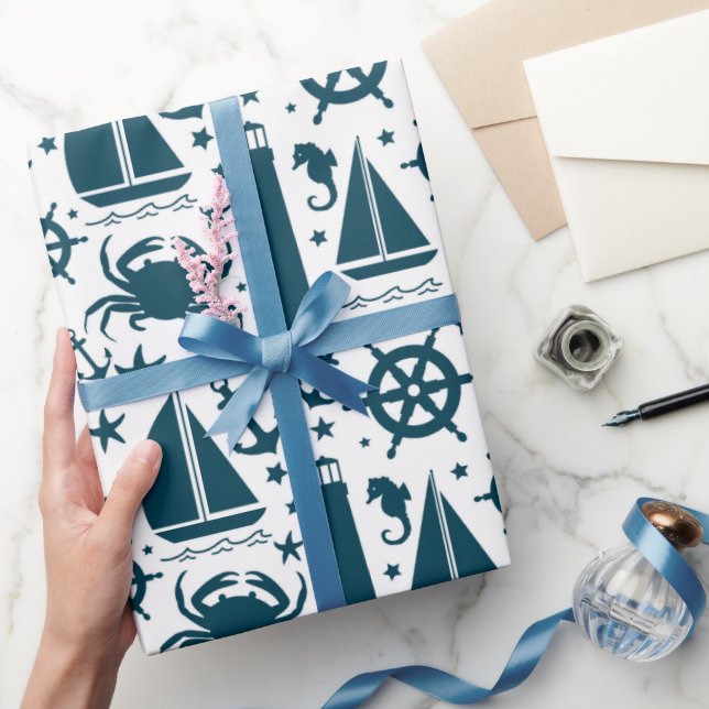 Papel de embrulho de praia náutica (Presentear)