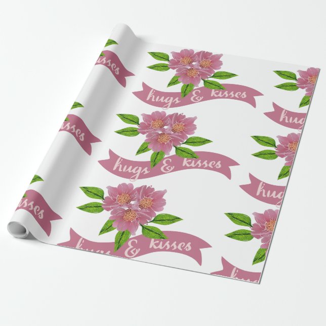 Papel de embrulho de presente Abraços e Beijos (Desenrolado)