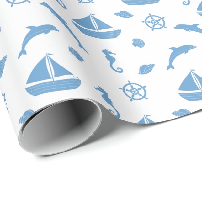 Papel de embrulho de presente com design náutico a (Ponta do rolo)