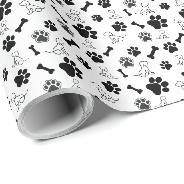 Papel de embrulho de presente com patas de cachorr (Ponta do rolo)