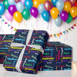 Papel de embrulho de presente de aniversário com n