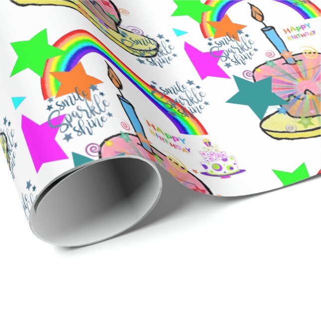 Papel de embrulho de presente de aniversário feliz (Ponta do rolo)