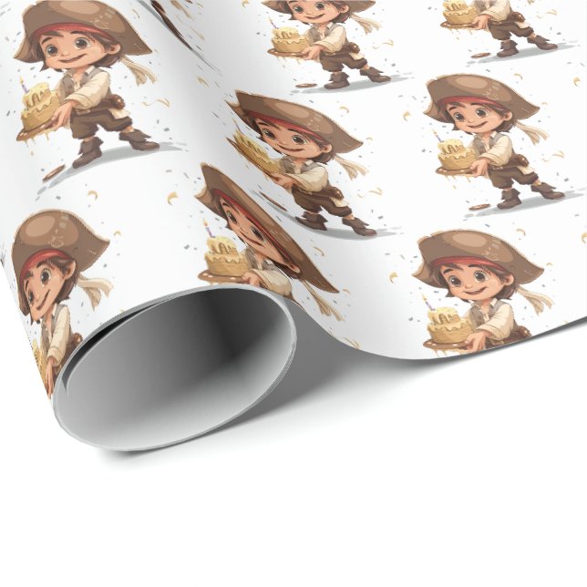 Papel de embrulho de presente de aniversário pirat (Ponta do rolo)