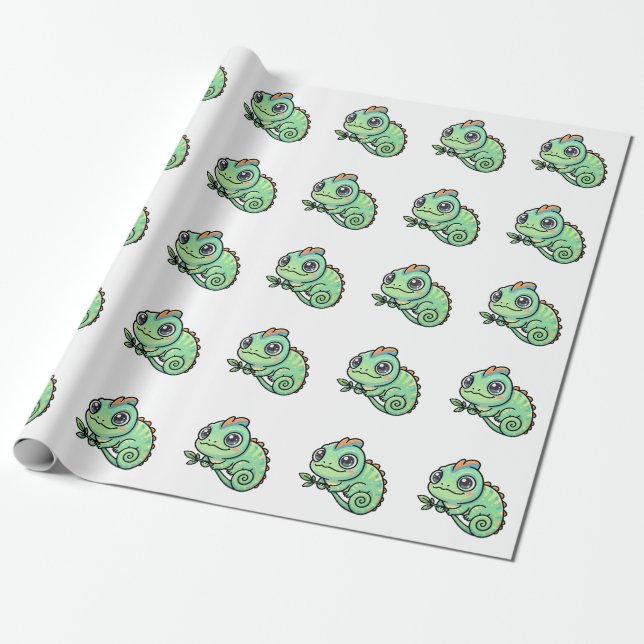 Papel de embrulho de presente de camaleão verde be (Desenrolado)