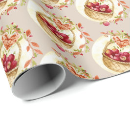 Papel de embrulho de presente de cesta de maçã de