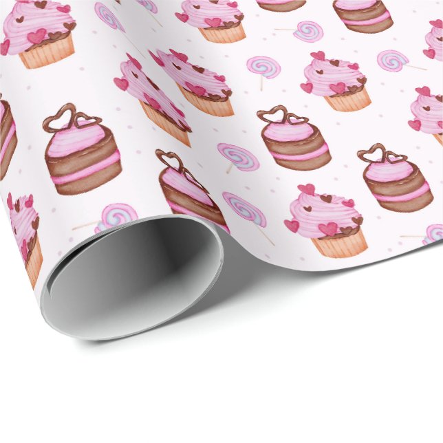 Papel de embrulho de presente de Cupcake do Dia do (Ponta do rolo)