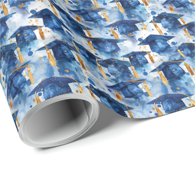 Papel de embrulho de presente de diploma azul e do (Ponta do rolo)