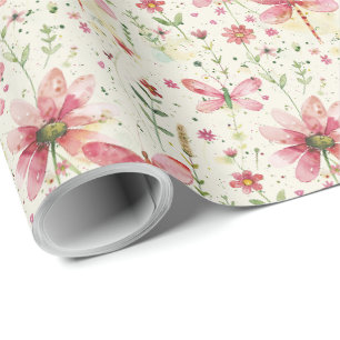 Papel de embrulho de presente de libélula floral r
