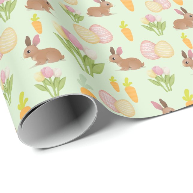 Papel de embrulho de presente de Páscoa fofo verde (Ponta do rolo)