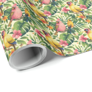 Papel de embrulho de presente de pássaros e flores