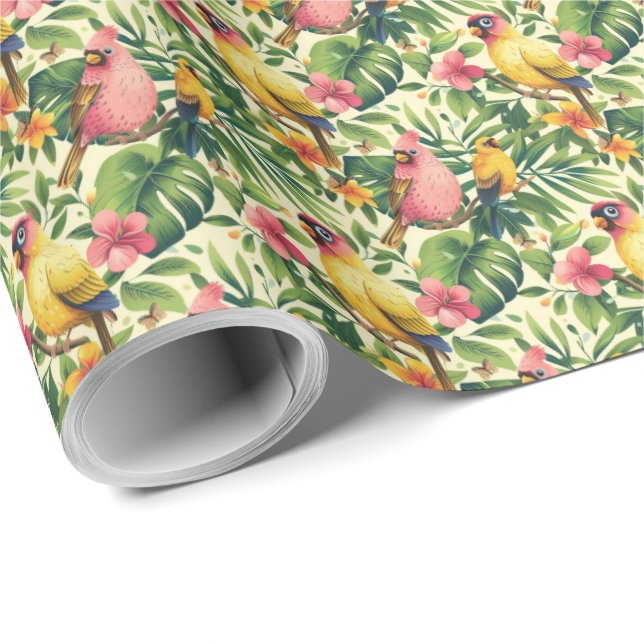 Papel de embrulho de presente de pássaros e flores (Ponta do rolo)