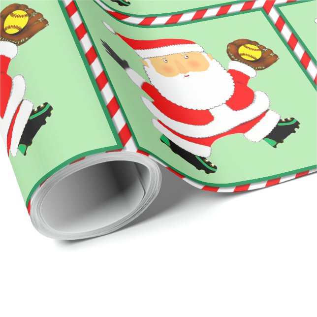 Papel de embrulho de presente de softball de Natal (Ponta do rolo)