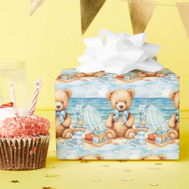 Papel de embrulho de presente de ursinho de pelúci (Festa de aniversário)