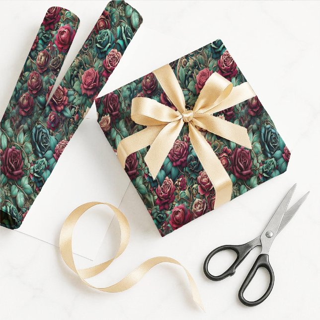 Papel de embrulho de presente em ouro rosa Art Nou (Art Nouveau Rose Gold Teal Gift Wrapping Paper)