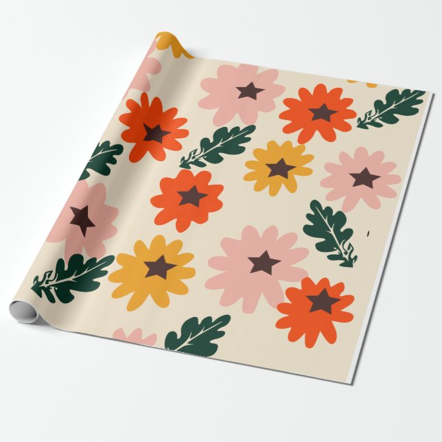 Papel de embrulho de presente floral brilhante (Desenrolado)