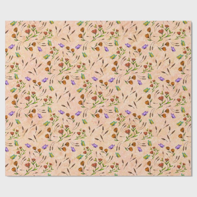 Papel de embrulho de presente floral caprichoso (Aberto)