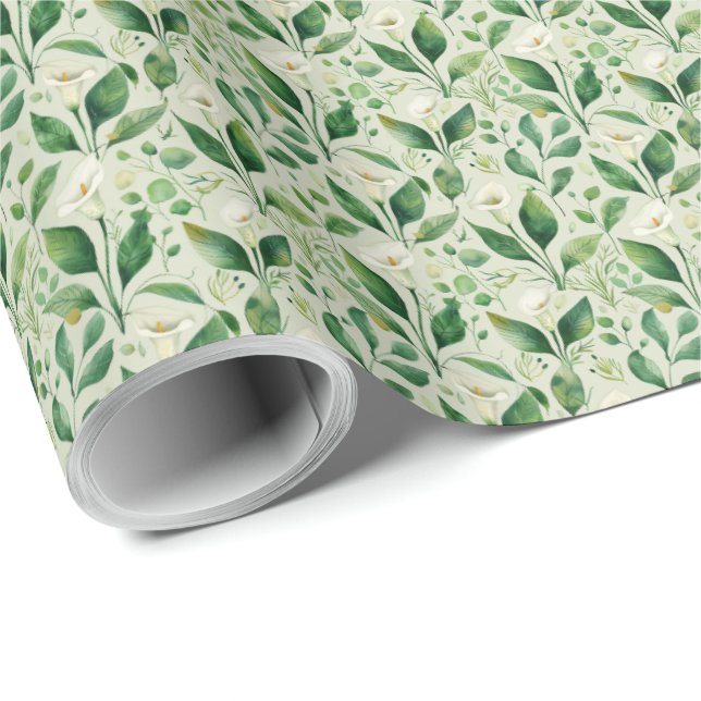Papel de embrulho de presente floral de verde botâ (Ponta do rolo)
