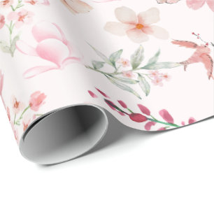 Papel de embrulho de presente floral elegante Rosa