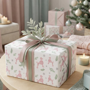 Papel de embrulho de presente Poodle rosa pastel d