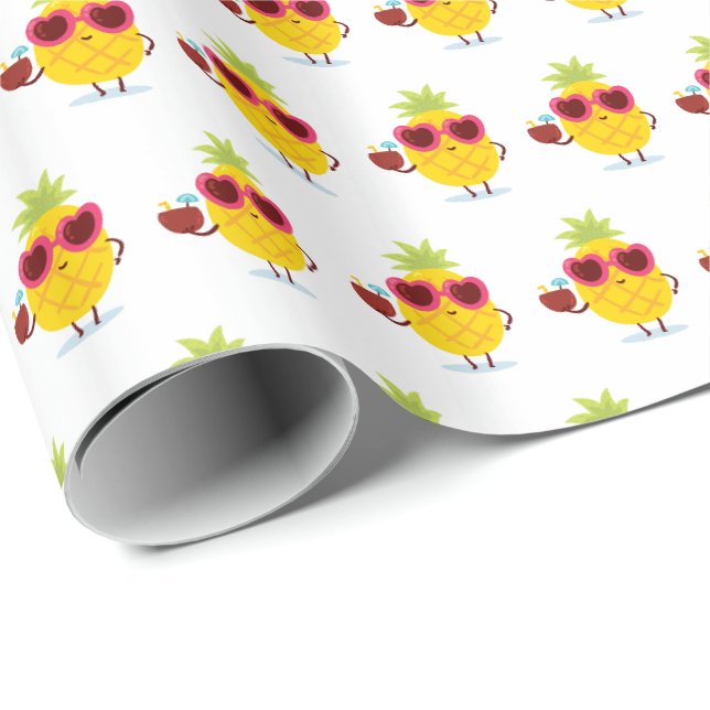 Papel de embrulho de presente Tiki Luau de abacaxi (Ponta do rolo)