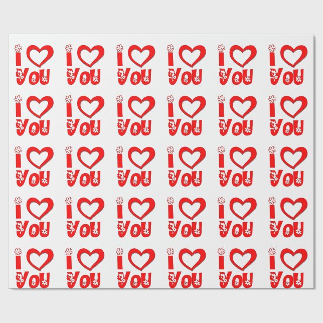 Papel de embrulho de presente Vermelho Eu Te Amo (Aberto)