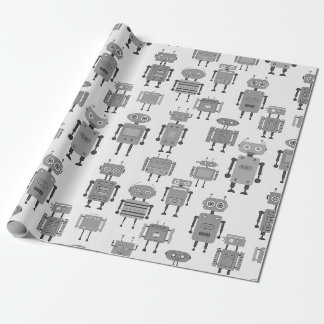 Papel de embrulho de robôs retrô preto e branco