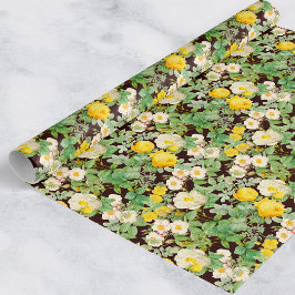 Papel de embrulho de rosa amarela vintage em burgu