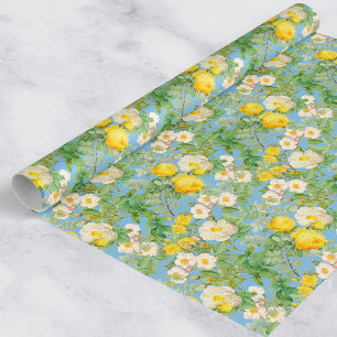 Papel de embrulho de rosa amarela vintage em fundo