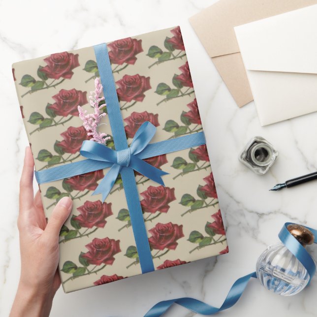 Papel de embrulho de Rosa vermelha de vindima (Presentear)