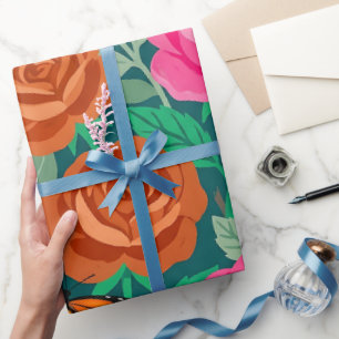 Papel de embrulho de rosas borboletas em guache ab