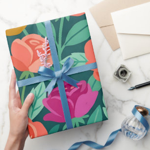 Papel de Embrulho de Rosas Coloridas Borboleta Abs