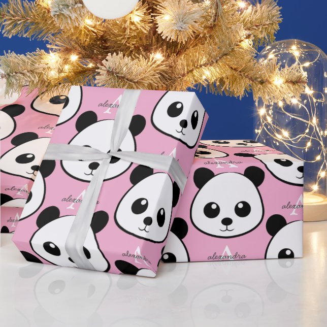 Papel de embrulho de rosto de panda sorridente – M (Feriados)
