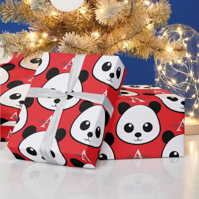 Papel de embrulho de rosto de panda sorridente – M (Feriados)