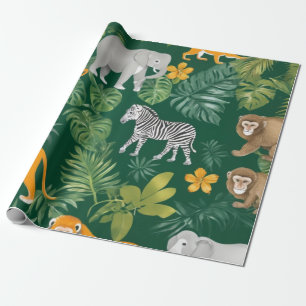 Papel de embrulho de safari selva com flores de ou