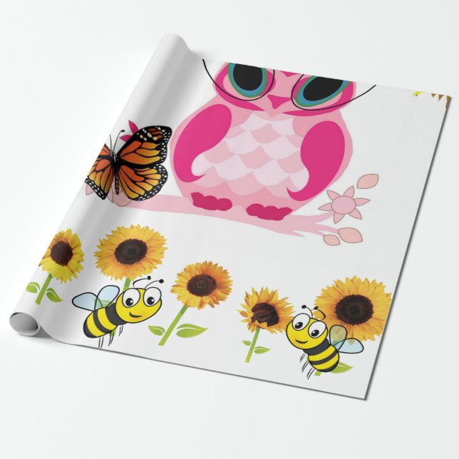 Papel de embrulho de Sunflower Owl Bumblebee Matte (Desenrolado)
