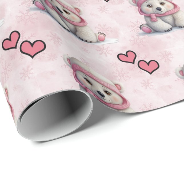Papel de embrulho de urso polar, de cor rosa-branc (Ponta do rolo)