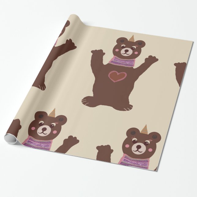 Papel de embrulho de urso Presente de bebê embrulh (Desenrolado)