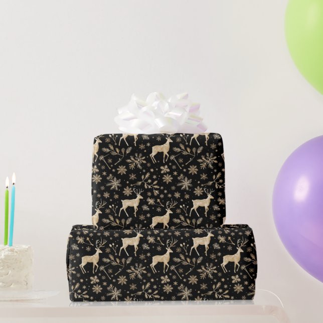Papel de embrulho de veado preto e dourado | Féria (Presentes para festas)
